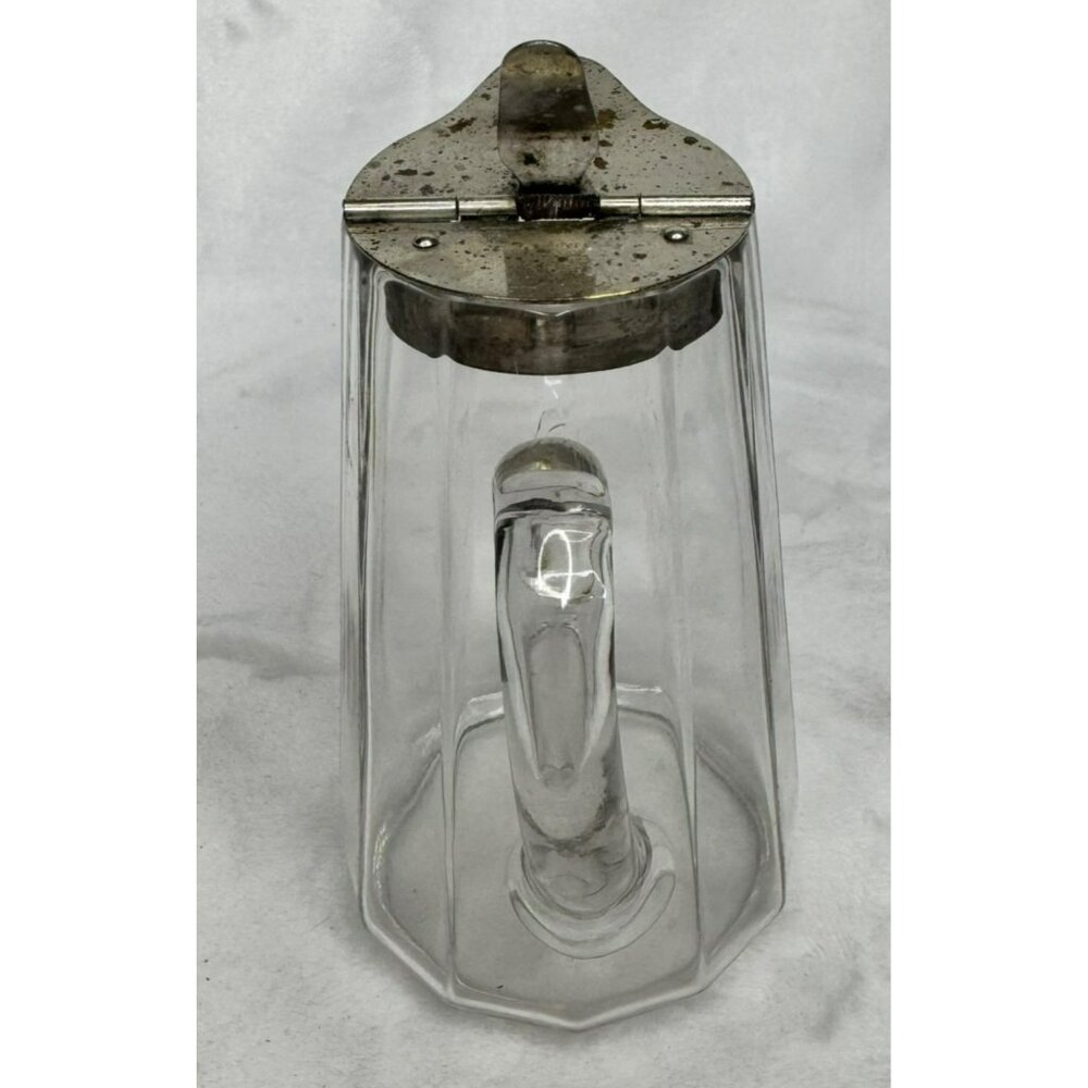 Vintage Glass Syrup Pitcher or Creamer With Metal Hinged Lid & Handle - Picture 5 of 8